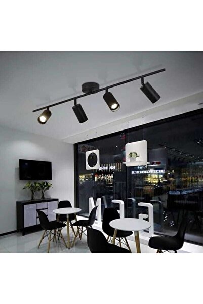 Modavize Spoti (SARI IŞIK) Modern Salon - Mutfak - Cafe Tasarım Siyah Renk Spot Ledli Sıralı 4 Lü Avize
