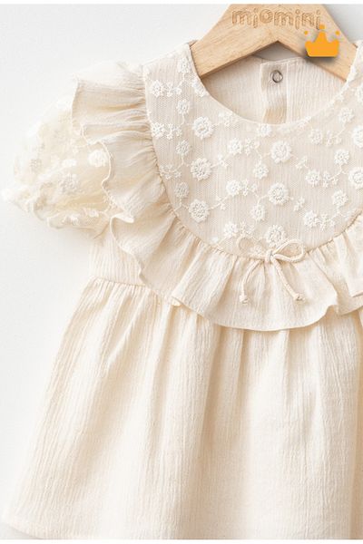 Mymio 0-24 Months 100% Cotton Baby Girl Kids Lace Ruffle Collar Vintage Summer Eid Shorts Suit 4254