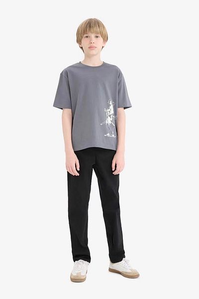 DeFacto Crew Neck Printed Anthracite Men's T-Shirt E0178A8/Ar58