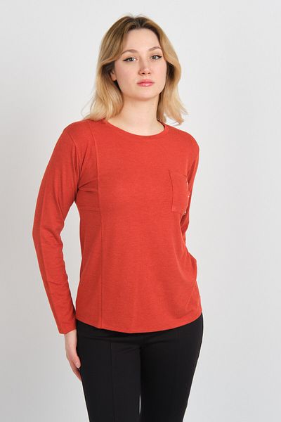 Sistas Women's Single Pocket Crew Neck Long Sleeve Blouse 24525 Tile