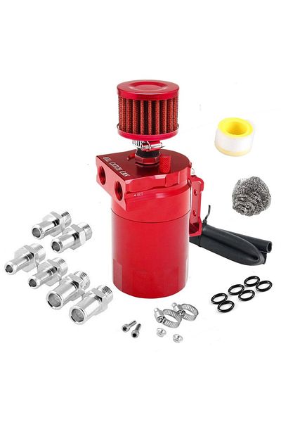 SPEEDRACING Red Car Baffled Oil Catch Can Reservoir Tank With Air Filter Breather Baffled Aluminum Fittings Oil