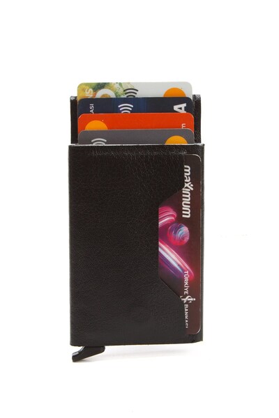 Newish Men's Black Rfid Protected Automatic Mechanism Theft Protection Card Holder Wallet