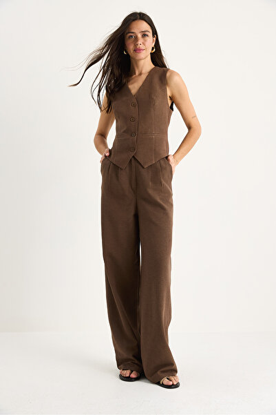 Bianco Lucci Women Linen Vest High Waist Pants Suit Bottom-Top 9257 60281047