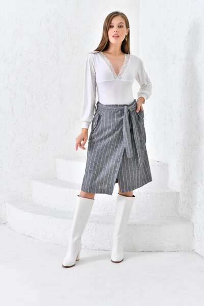 Park Karon Жіноча антрацитова спідниця з поясом з льону