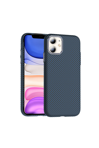 iPhone 11 Kılıf M-safe Şarj Özellikli Karbon Fiber Görünümlü Gros Kapak - Lacivert