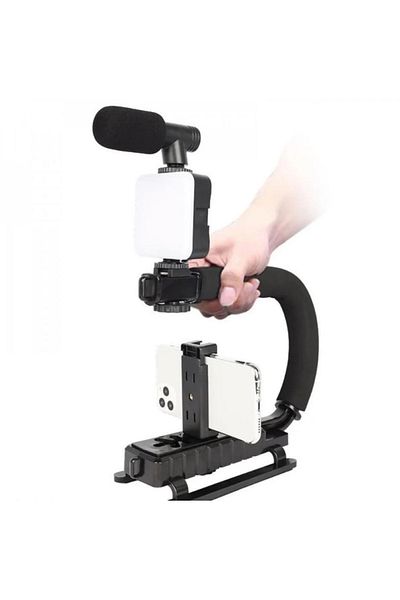 KARAKER Video Stabilizer with LED Light, Microphone and Remote Control
