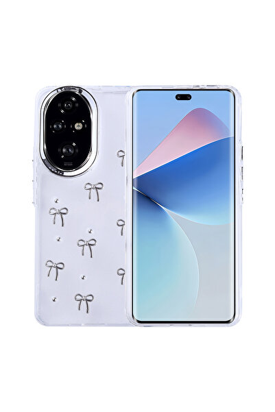 Ahlttiba حافظة متوافقة مع هاتف Honor 200 المحمول، غطاء عمود شفاف فضي مع تصميم...