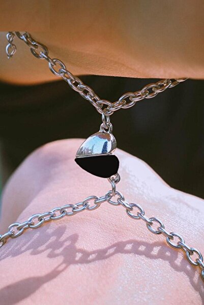 Takı Dükkanı Magnetized Hearts Lover Necklace and Bracelet Set Double Color Bbs07
