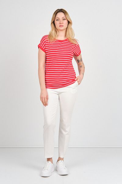 Sistas Women's Crew Neck Striped Blouse with Gold Buttons on the Sides 24298 Red