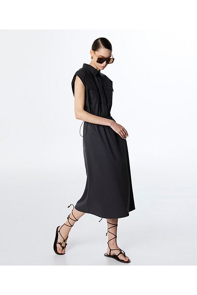 Twist Fabric Mix Midi Dress