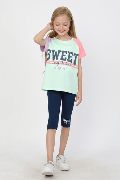 e-çocuk Girl's Sweet Printed Reglan Sleeve Tights Suit - 23400