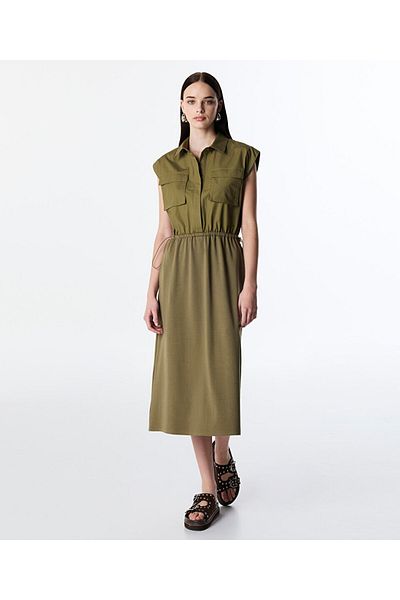 Twist Fabric Mix Midi Dress