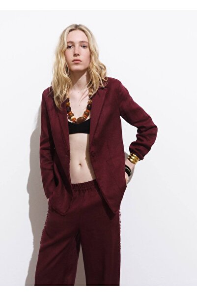 MANGO Woman Keten kumaşlı, püsküllü detaylara sahip blazer takım elbise