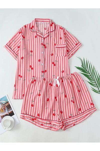 İthal Women's Tiril Fabric Shirt with Shorts Pajama Set