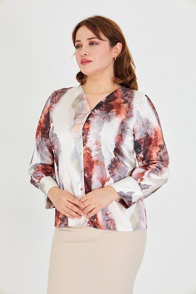 UNIQUE LADY V-Neck Long Sleeve Stylish and Modern Design Patterned Shirt