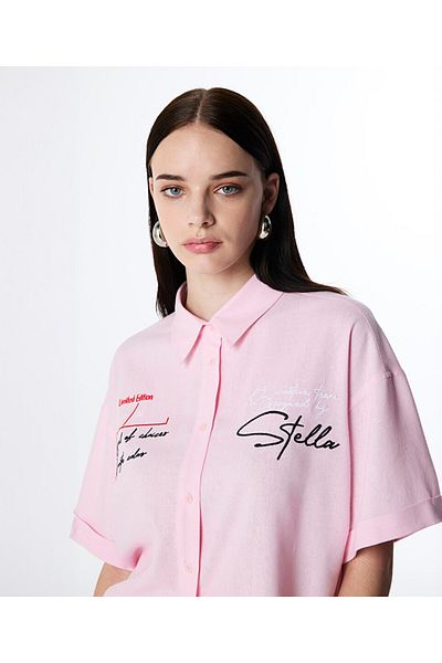 Twist Embroidered Off-Shoulder Shirt