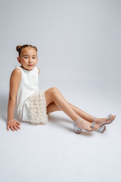 mnpc Girl's Silver Transparent Stone Design Evening Dress Shoes