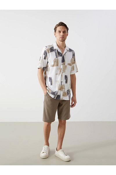 LC Waikiki Ανδρικό πουκάμισο με κοντό μανίκι LCW Vision Beige Regular Fit
