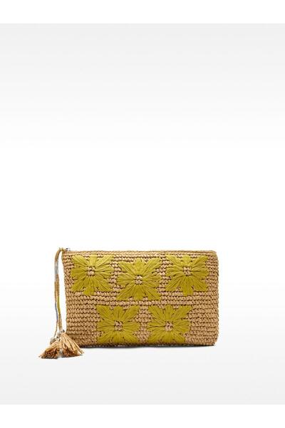 PARFOIS Hasır Görünümlü Çiçek Desenli Zarf Tarzı Çanta