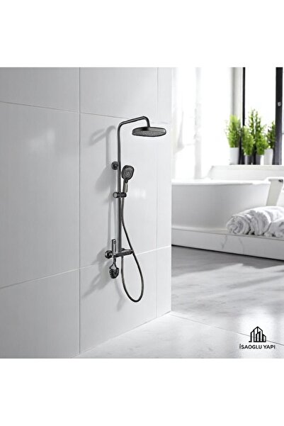 İSAOĞLU YAPI Antrasit Duş Seti Antrasit Gri Duş Sistemi Piano Modern Tasarım ...