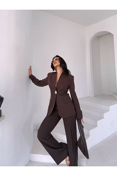 STMT BUTİK Women's Gold Button Detailed Blazer Jacket and Pants Suit – New Season