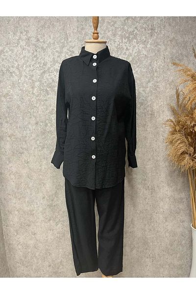 Rumella 25Y4283 Suit Tunic Trouser Fabric Self Patterned Black
