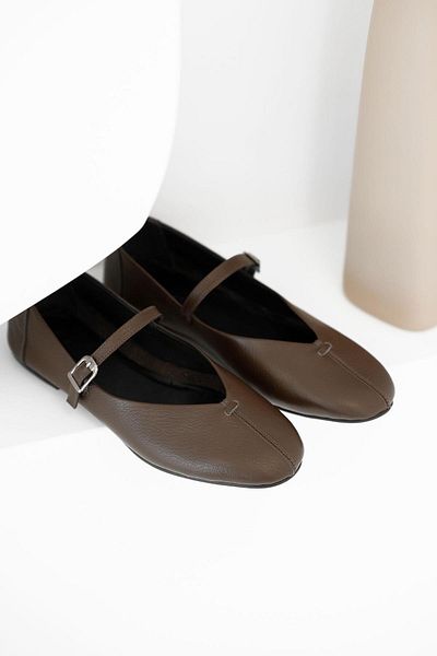 Parponi Beijing Women's Belted Genuine Leather Ballerinas Brown