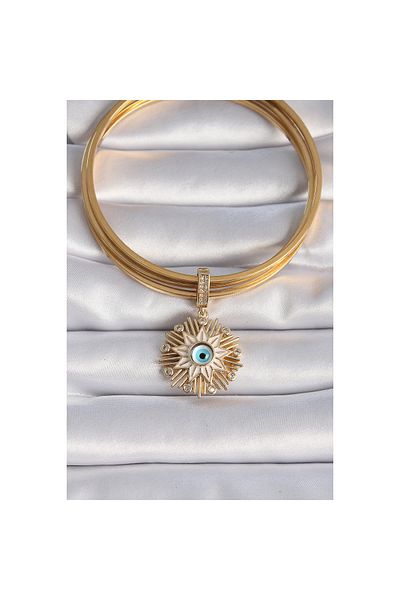 maarketim Brass Gold Color Evil Eye Beaded Fringed Star Figure Ajda Charm