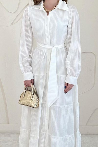 Elbee Fashion Woman Modal Jacquard Striped Long Dress