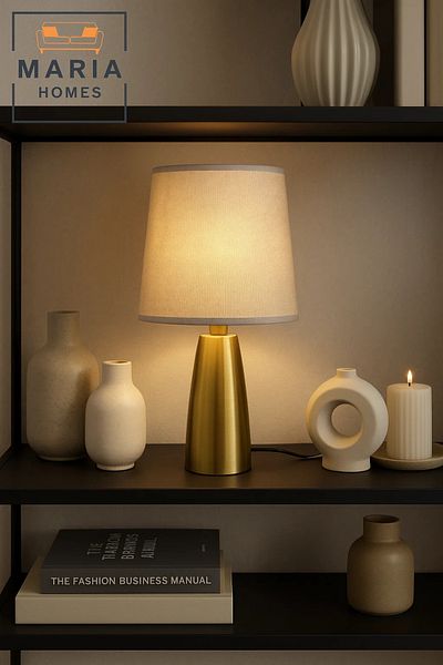 MARIA HOMES Tapered Gold Table Lamp with Neutral Shade