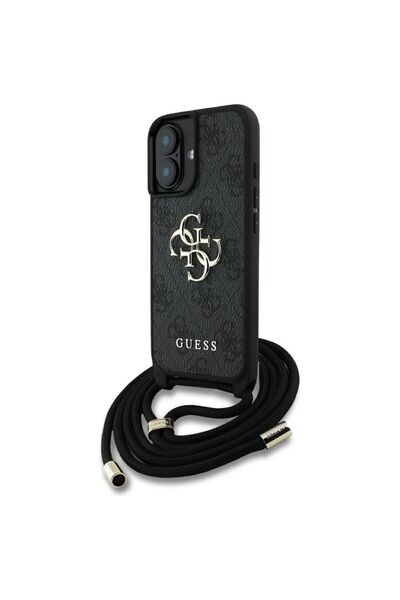REDz Accessories Carcasă Guess pentru iPhone 16, CBDY PU 4G, Logo mare cu șnur, GUHCP16SP4GMGCRK, Negru