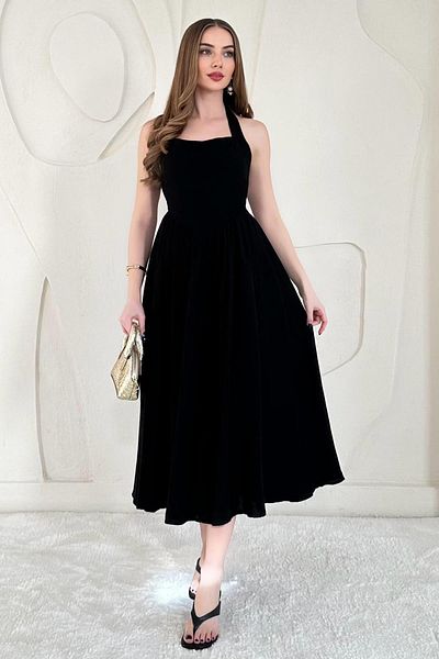 Elbee Fashion Woman Halter Linen Dress