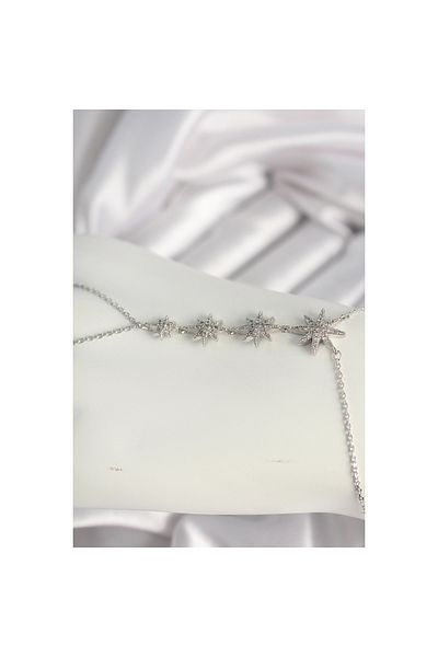 maarketim Brass Silver Color Zircon Stone Polar Star Model Women's Şahmeran