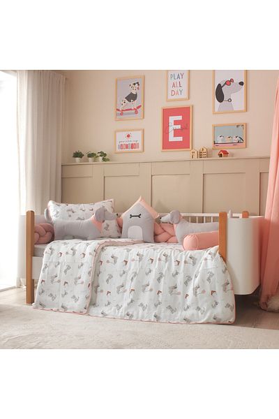 JOYFUL KIDS Puppy Dog Themed Montessori Sleeping Set – 100% Cotton Muslin, Pastel Colored, Fun Design