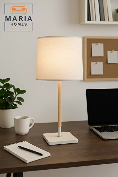 MARIA HOMES Minimalist Wooden Table Lamp for Bedroom, Study, or Office Decor – Warm Light