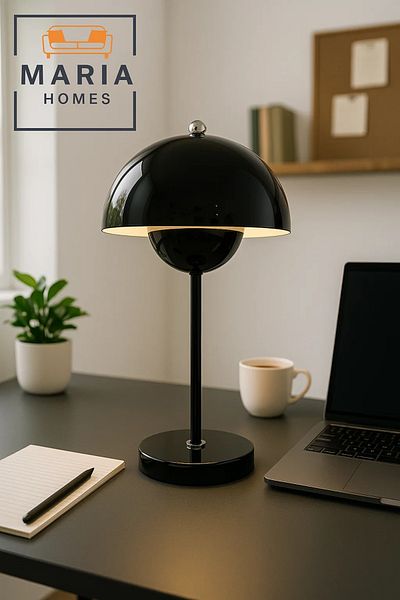 MARIA HOMES Glossy Black Dome Table Lamp