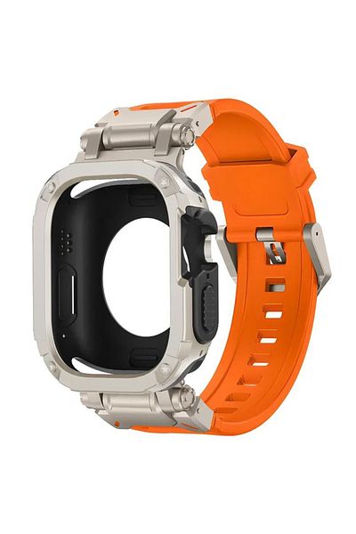 REDz Accessories Curea Hybrid Armor 2 în 1 pentru Apple Watch, protecție completă, silicon, portocaliu și culoarea stelelor - 44 mm