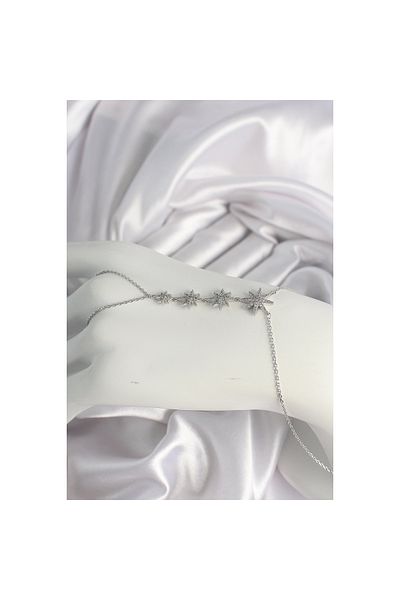 maarketim Brass Silver Color Zircon Stone Polar Star Model Women's Şahmeran
