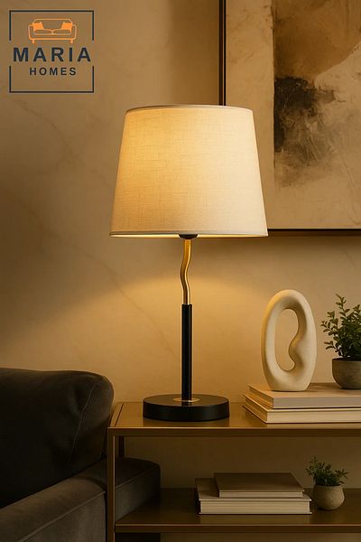 MARIA HOMES مصباح طاولة باللونين الأسود والذهبي مع رقبة منحنية