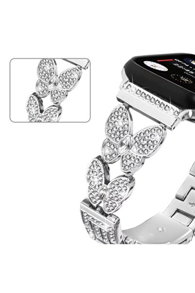 REDz Accessories Κρυστάλλινο λουράκι πεταλούδας για Apple Watch με σχέδιο στρας, μεταλλικό, ασημί - 38/40/41 mm