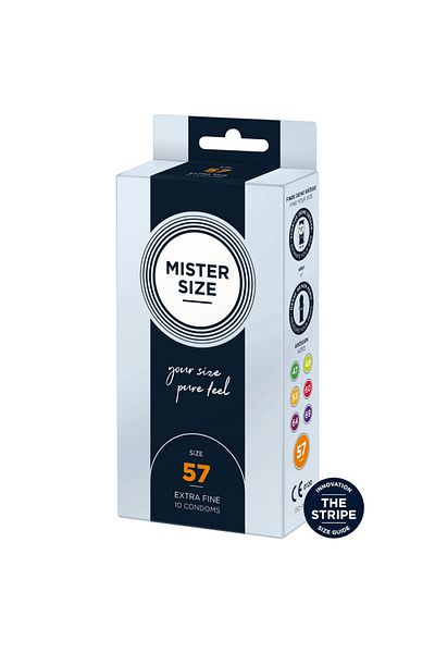 Mister Size Extra Fine Condoms, Perfectly Adapted, Maximum Comfort and Protection, Mister Size 57, 10 pieces