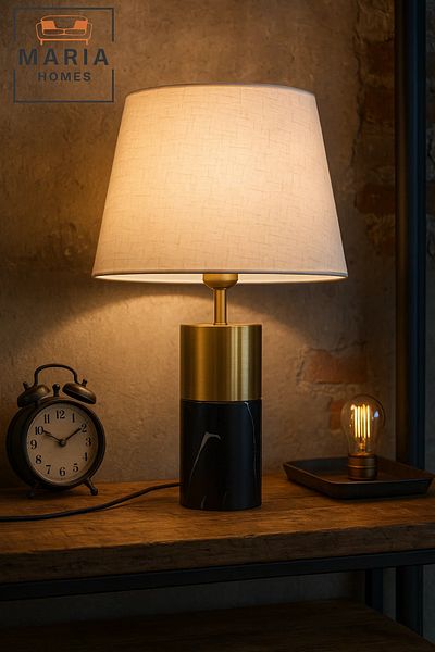 MARIA HOMES Black Marble and Gold Accent Table Lamp