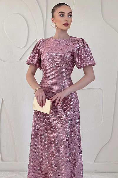 Elbee Fashion Woman Midi Length Sequin Sequin Dress