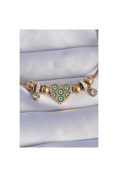 maarketim 316L Steel Gold Color Zircon Stone Evil Eye Heart Design Bracelet