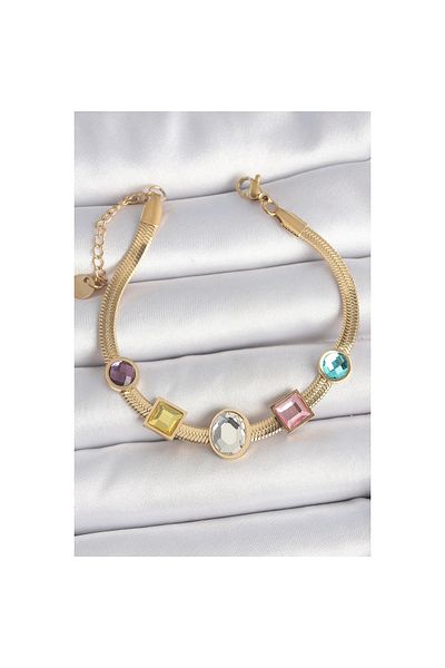maarketim 316L Steel Gold Color Italian Chain Colorful Zircon Stone Women's Bracelet
