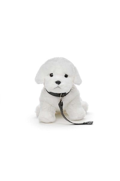 JPT Maltese Bichon plush dog toy with leash 25cm