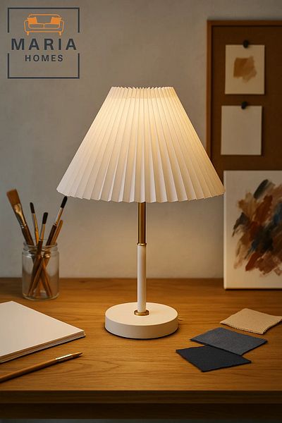 MARIA HOMES White Table Lamp with Pleated Shade