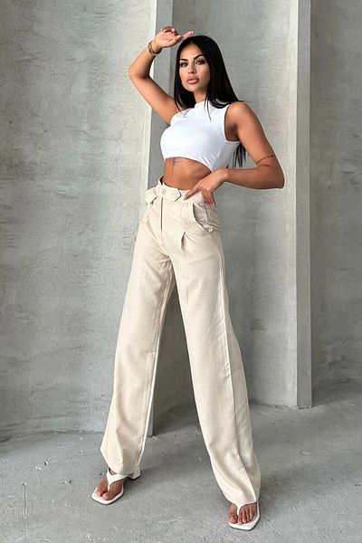 MODAF High Waist Linen Look Palazzo Trousers