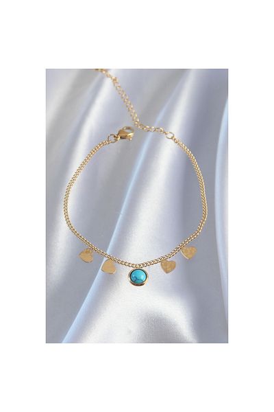 maarketim 316L Steel Gold Color Minimal Heart Blue Stone Detailed Bracelet