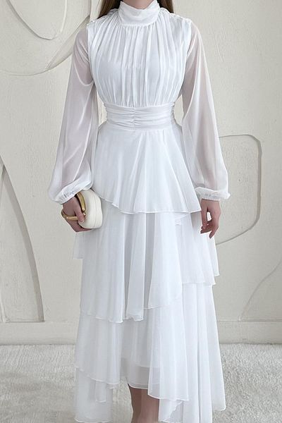 Elbee Fashion Woman Φόρεμα με όρθιο γιακά με λεπτομέρεια στη μέση